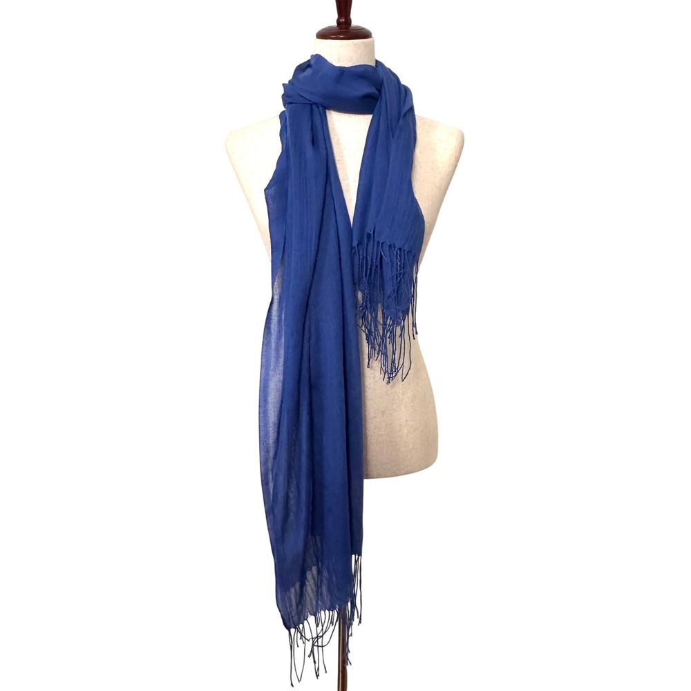 Cashmere Scarf Royal Blue Lightweight Fringe Wrap Shawl Pashmina Minimalist